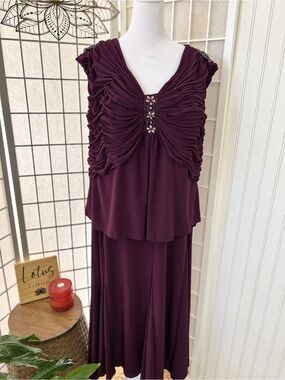 Alex Evenings Dark Plum Rhinestone Ruched Gown Plus Size 24W